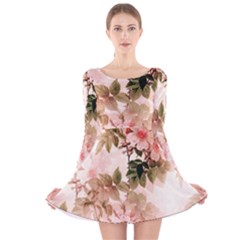 Flower Plant Vintage Retro Long Sleeve Velvet Skater Dress by Ravend