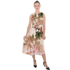 Flower Plant Vintage Retro Midi Tie-back Chiffon Dress by Ravend