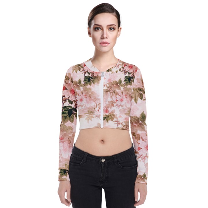 Flower Plant Vintage Retro Long Sleeve Zip Up Bomber Jacket