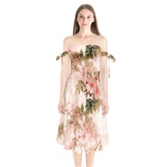 Flower Plant Vintage Retro Shoulder Tie Bardot Midi Dress by Ravend