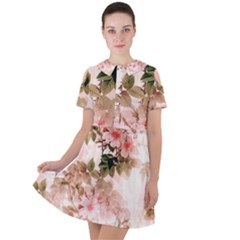 Flower Plant Vintage Retro Short Sleeve Shoulder Cut Out Dress  by Ravend