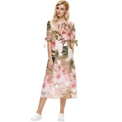 Flower Plant Vintage Retro Bow Sleeve Chiffon Midi Dress by Ravend