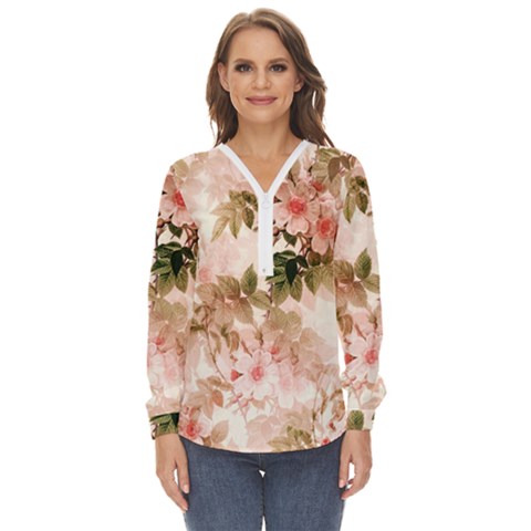 Flower Plant Vintage Retro Zip Up Long Sleeve Blouse by Ravend