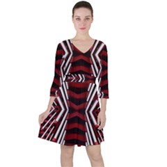 Abstract Pattern Quarter Sleeve Ruffle Waist Dress