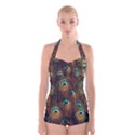 Peacock Feathers Boyleg Halter Swimsuit  View1