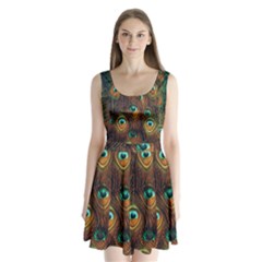 Peacock Feathers Split Back Mini Dress 