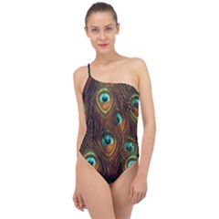 Peacock Feathers Classic One Shoulder Swimsuit