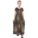 Peacock Feathers Kids  Short Sleeve Maxi Dress View1