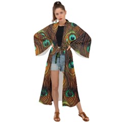 Peacock Feathers Maxi Kimono