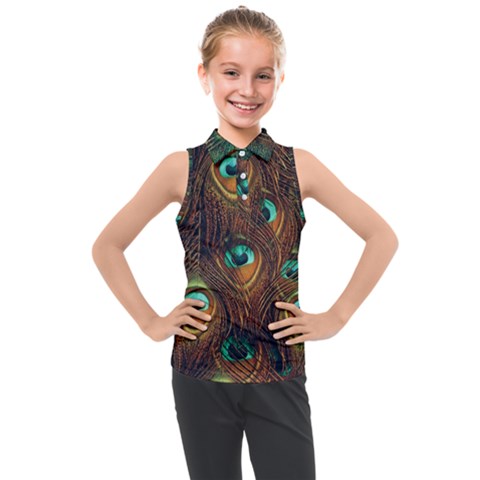 Peacock Feathers Kids  Sleeveless Polo Tee by Ravend