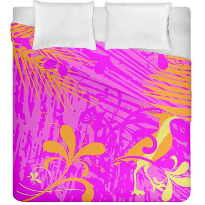 Spring Tropical Floral Palm Bird Duvet Cover Double Side (King Size)