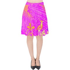 Spring Tropical Floral Palm Bird Velvet High Waist Skirt by Ravend