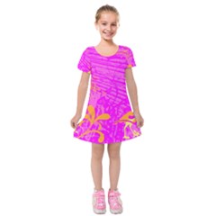 Spring Tropical Floral Palm Bird Kids  Short Sleeve Velvet Dress by Ravend