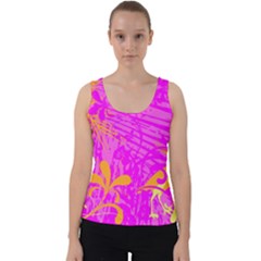 Spring Tropical Floral Palm Bird Velvet Tank Top by Ravend