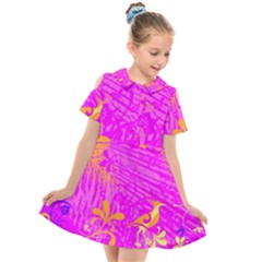 Spring Tropical Floral Palm Bird Kids  Short Sleeve Shirt Dress by Ravend