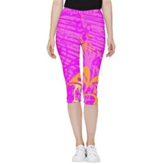 Spring Tropical Floral Palm Bird Inside Out Lightweight Velour Capri Leggings  by Ravend