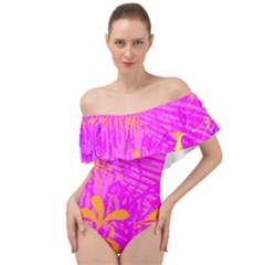 Spring Tropical Floral Palm Bird Off Shoulder Velour Bodysuit  by Ravend