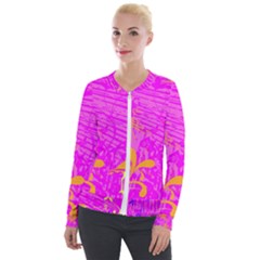 Spring Tropical Floral Palm Bird Velvet Zip Up Jacket by Ravend