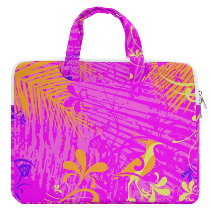 Spring Tropical Floral Palm Bird MacBook Pro 16  Double Pocket Laptop Bag 