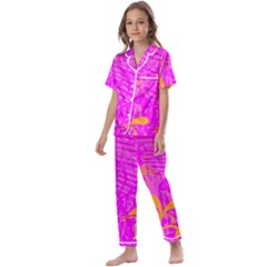 Spring Tropical Floral Palm Bird Kids  Satin Short Sleeve Pajamas Set by Ravend