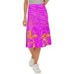 Spring Tropical Floral Palm Bird Midi Panel Skirt by Ravend