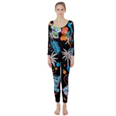 Design Print Pattern Colorful Long Sleeve Catsuit by Ravend