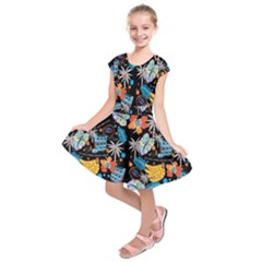 Design Print Pattern Colorful Kids  Short Sleeve Dress by Ravend