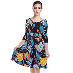 Design Print Pattern Colorful Quarter Sleeve Waist Band Dress by Ravend