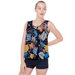 Design Print Pattern Colorful Bubble Hem Chiffon Tank Top by Ravend