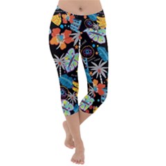 Design Print Pattern Colorful Lightweight Velour Capri Yoga Leggings by Ravend