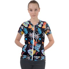 Design Print Pattern Colorful Short Sleeve Zip Up Jacket