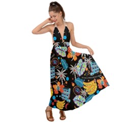 Design Print Pattern Colorful Backless Maxi Beach Dress by Ravend