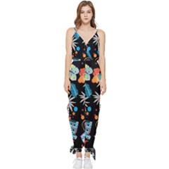 Design Print Pattern Colorful Sleeveless Tie Ankle Chiffon Jumpsuit by Ravend