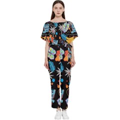 Design Print Pattern Colorful Batwing Lightweight Chiffon Jumpsuit by Ravend