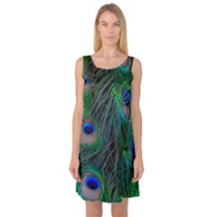 Beautiful Peacock Feathers Sleeveless Satin Nightdress