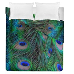 Beautiful Peacock Feathers Duvet Cover Double Side (queen Size) by Ravend