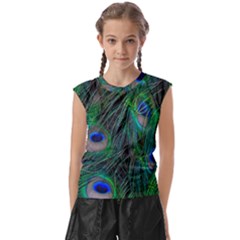 Beautiful Peacock Feathers Kids  Raglan Cap Sleeve Tee by Ravend