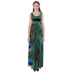 Beautiful Peacock Feathers Empire Waist Maxi Dress by Ravend