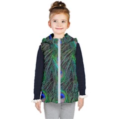 Beautiful Peacock Feathers Kids  Hooded Puffer Vest by Ravend