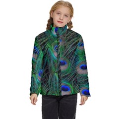 Beautiful Peacock Feathers Kids  Puffer Bubble Jacket Coat by Ravend