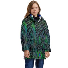 Beautiful Peacock Feathers Kid s Hooded Longline Puffer Jacket by Ravend