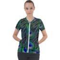 Beautiful Peacock Feathers Short Sleeve Zip Up Jacket View1