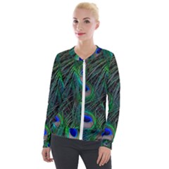 Beautiful Peacock Feathers Velvet Zip Up Jacket by Ravend