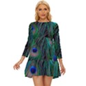 Beautiful Peacock Feathers Long Sleeve Babydoll Dress View1