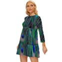 Beautiful Peacock Feathers Long Sleeve Babydoll Dress View2