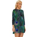 Beautiful Peacock Feathers Long Sleeve Babydoll Dress View3