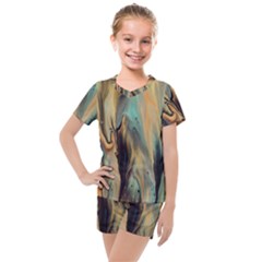 Abstract Painting In Colored Paints Kids  Mesh Tee And Shorts Set