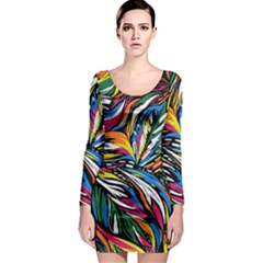 Tropical Monstera Pattern Leaf Long Sleeve Bodycon Dress by Ravend