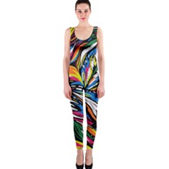 Tropical Monstera Pattern Leaf One Piece Catsuit by Ravend