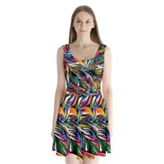 Tropical Monstera Pattern Leaf Split Back Mini Dress  by Ravend